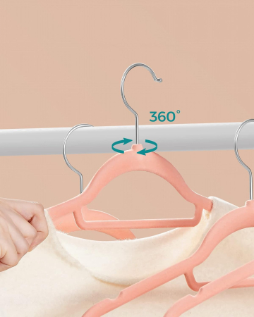 SONGMICS Set de 50 de umerase pentru haine, anti-alunecare cu catifea, bara de cravata si carlig pivotant, 43,5 cm, roz deschis [5]