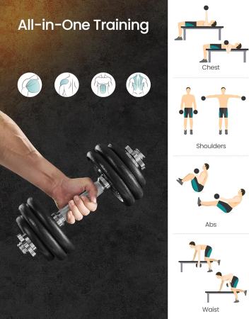 SONGMICS Set gantere reglabile 30 kg din fonta, 12 discuri, cu bara extensibila [5]