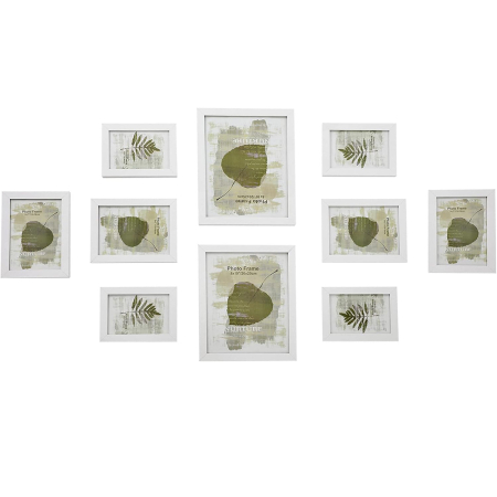 Rame foto - SONGMICS set rame foto 10 buc, 28x24 / 21x16 / 18x13 cm, alb, montaj perete sau birou, MDF si plastic