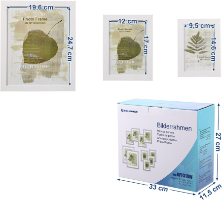 SONGMICS set rame foto 10 buc, 28x24 / 21x16 / 18x13 cm, alb, montaj perete sau birou, MDF si plastic [6]