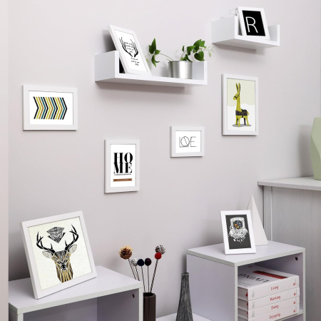 SONGMICS set rame foto 10 buc, 28x24 / 21x16 / 18x13 cm, alb, montaj perete sau birou, MDF si plastic [2]