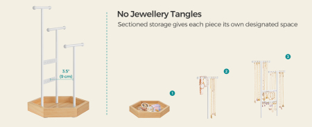 SONGMICS Stand organizator de bijuterii, cu cadru metalic, suport cercei, bratara, colier, inele, 18x21x36cm, alb [1]