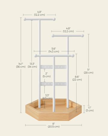 SONGMICS Stand organizator de bijuterii, cu cadru metalic, suport cercei, bratara, colier, inele, 18x21x36cm, alb [6]