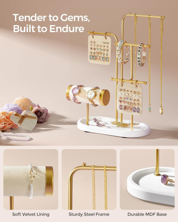 SONGMICS Stand suport pentru depozitare si expunere bijuterii, otel, 11x20x32 cm, auriu [4]