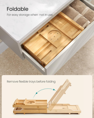 SONGMICS Suport cada extensibil din bambus, pliabil, 70–96 cm, bej natur [2]