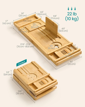 SONGMICS Suport cada extensibil din bambus, pliabil, 70–96 cm, bej natur [1]
