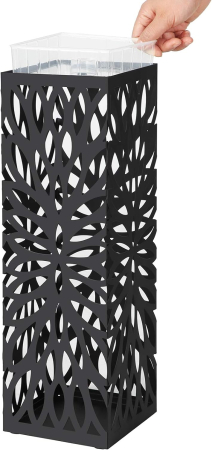 SONGMICS Suport metalic pentru umbrele, cu carlige si tava de picurare, 16x16x49cm, negru [10]