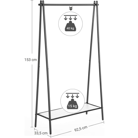 SONGMICS Suport pentru haine cu cadru din otel, cu sina de agatat si raft, 34x93x153cm, negru mat [6]