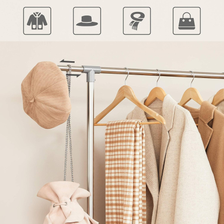 SONGMICS Suport pentru haine cu sina superioara extensibila, pe roti, reglabil in inaltime 113-198cm, argintiu [4]