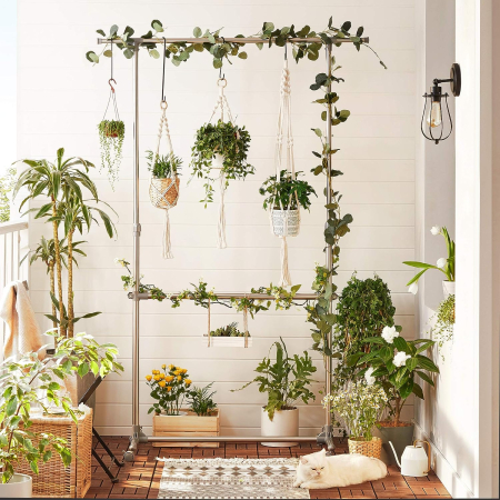 SONGMICS Suport pentru haine cu sina superioara extensibila, pe roti, reglabil in inaltime 113-198cm, argintiu [3]