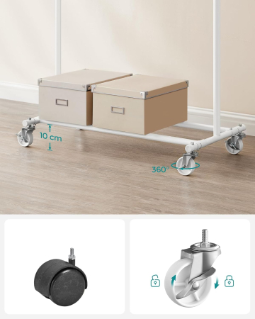 SONGMICS Suport pentru haine cu sina superioara extensibila, pe roti, reglabil pe latime, 45x(92-132)x160cm, alb [5]