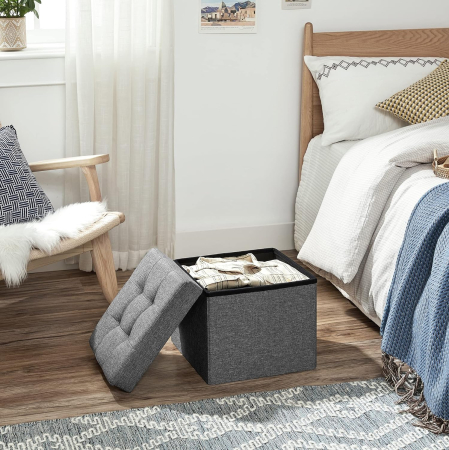 SONGMICS Taburet cu sezut moale, spatiu de depozitare, maxim 300kg, 38x38x38cm, gri inchis [3]
