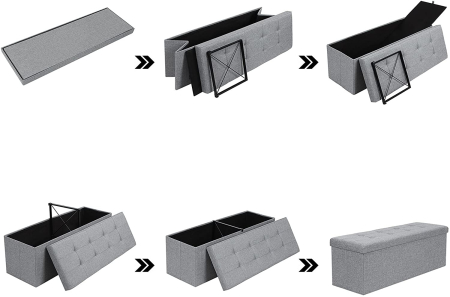 SONGMICS Taburet pliabil cu sezut moale, spatiu de depozitare 131litri, maxim 300kg, 110x38x38cm, gri [8]