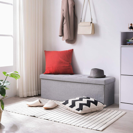 SONGMICS Taburet pliabil cu sezut moale, spatiu de depozitare 131litri, maxim 300kg, 110x38x38cm, gri [10]