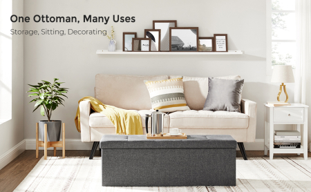 SONGMICS Taburet pliabil cu sezut moale, spatiu de depozitare 131litri, maxim 300kg, 110x38x38cm, gri inchis [9]