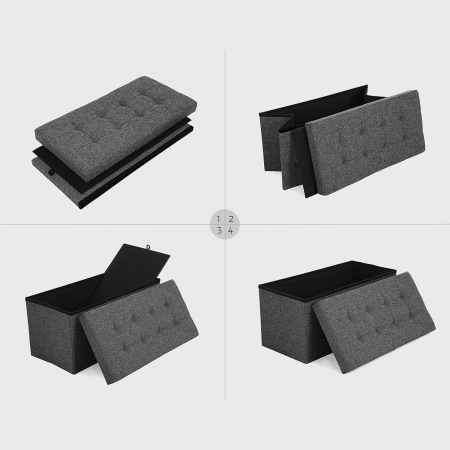 SONGMICS Taburet pliabil cu sezut moale, spatiu de depozitare 80litri, maxim 300kg, 76x38x38cm, gri [4]