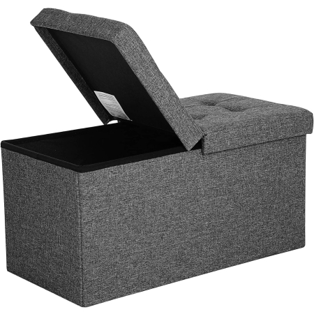 Tabureti si fotolii - SONGMICS Taburet pliabil cu sezut moale, spatiu de depozitare 80litri, maxim 300kg, 76x38x38cm, gri