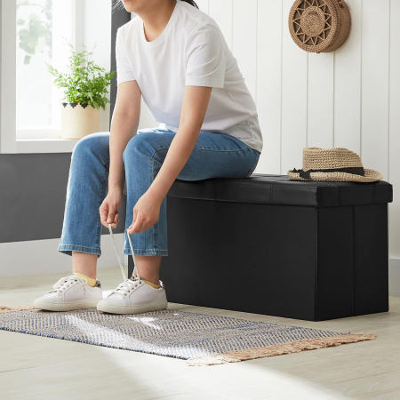 SONGMICS Taburet pliabil cu sezut moale, spatiu de depozitare 80litri, maxim 300kg, 76x38x38cm, negru [4]