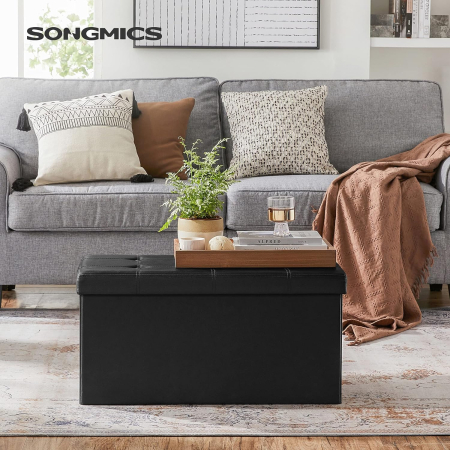 SONGMICS Taburet pliabil cu sezut moale, spatiu de depozitare 80litri, maxim 300kg, 76x38x38cm, negru [1]