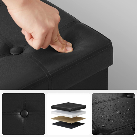 SONGMICS Taburet pliabil cu sezut moale, spatiu de depozitare 80litri, maxim 300kg, 76x38x38cm, negru [6]