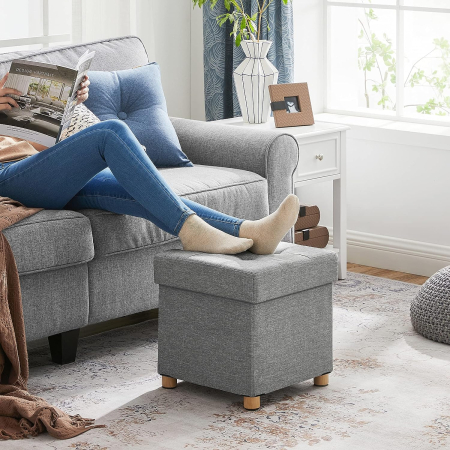 SONGMICS Taburet pliabil cu sezut moale, spatiu de depozitare, maxim 300kg, 38x38x40cm, gri [1]