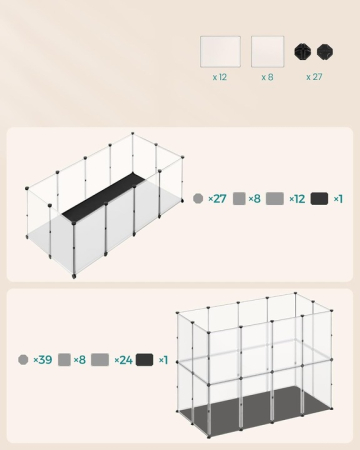 SONGMICS Tarc animale mici modular cu placi de baza si covoras impermeabil, 145x73x57 cm, transparent [7]