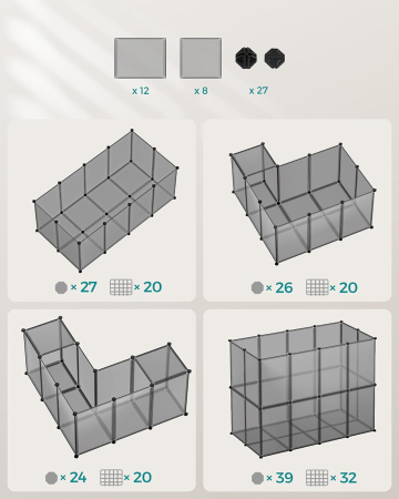SONGMICS Tarc modular pentru animale mici, ABS, configurabil, 125x63x42 cm, gri [6]