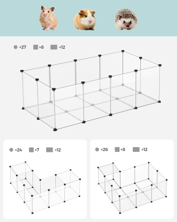 SONGMICS Tarc pentru animale mici rozatoare, din plastic, modulara DIY, 143 x 73 x 46 cm, alb [2]