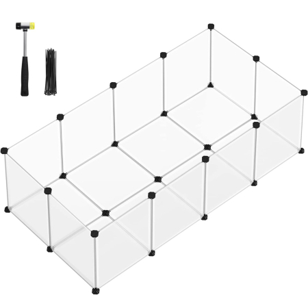 Produse în distribuție - SONGMICS Tarc pentru animale mici rozatoare, din plastic, modulara DIY, 143 x 73 x 46 cm, alb