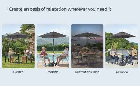 SONGMICS Umbrela de gradina, cu manivela pentru deschidere, sistem inclinare, 200cm, gri [1]