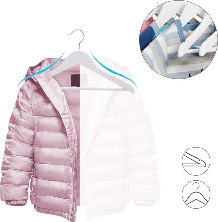 SONGMICS Umerase copii 35x20 cm, set 20 buc, lemn masiv cu bara pentru pantaloni si carlig rotativ, alb [5]