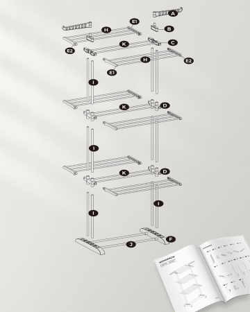 SONGMICS Uscator vertical pentru rufe, mobil si pliabil, cu doua umerase, 64x126x172 cm, sarcina 35kg [6]