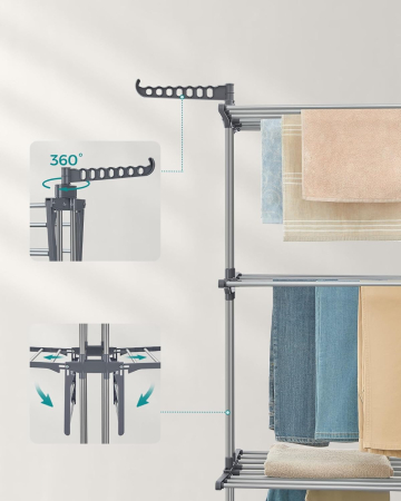 SONGMICS Uscator vertical pentru rufe, mobil si pliabil, cu doua umerase, 64x126x172 cm, sarcina 35kg [5]