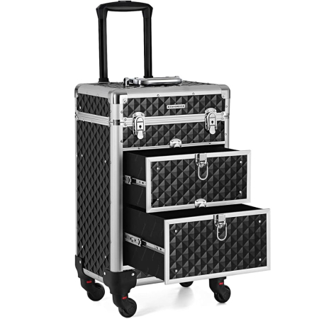 ORGANIZARE - SONGMICS Valiza pentru cosmetice cu roti, profesionala, inchidere cu cheie, 24x34x56cm, negru