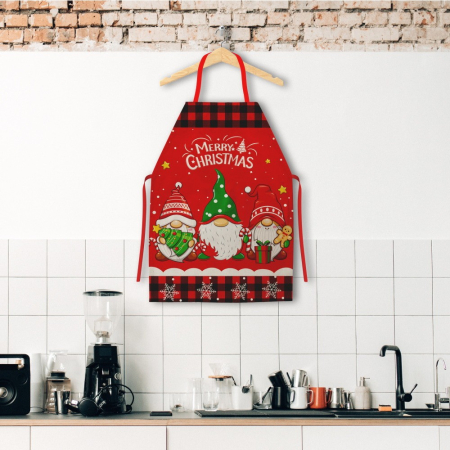 Sort de Bucatarie Decorativ, , Tema Craciun, 50 x 70 cm, Model 3 Elfi, din Poliester, Rosu [2]