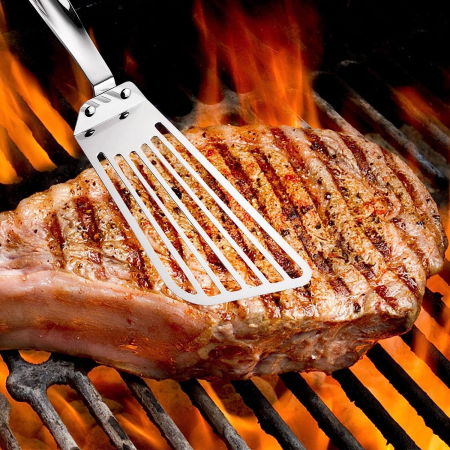 Spatula flexibila , Fish Turner, din otel, durabila, cu margini subtiri pentru taiere, pentru carne, oua, peste, multifunctionala, argintiu [2]