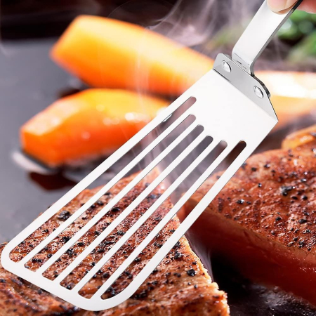 Spatula flexibila , Fish Turner, din otel, durabila, cu margini subtiri pentru taiere, pentru carne, oua, peste, multifunctionala, argintiu [6]