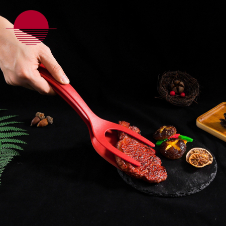 Spatula Multifunctionala tip Cleste, , Spatula Cleste pentru Gatit, Silicon PP, pentru Alimente, Carne, Paine, 31 x 8.5 cm Rosu [2]