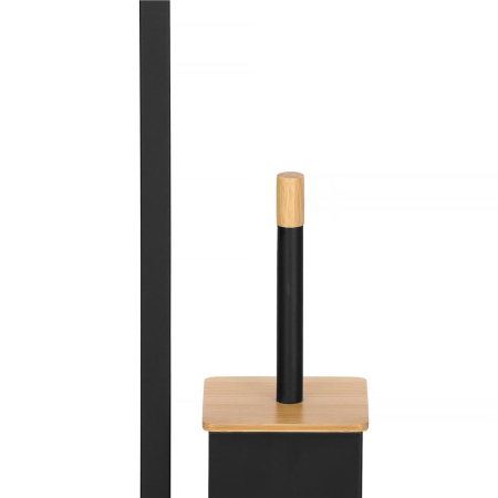 Stand cu perie WC si suport hartie igienica, metal si bambus, 79cm, negru [4]
