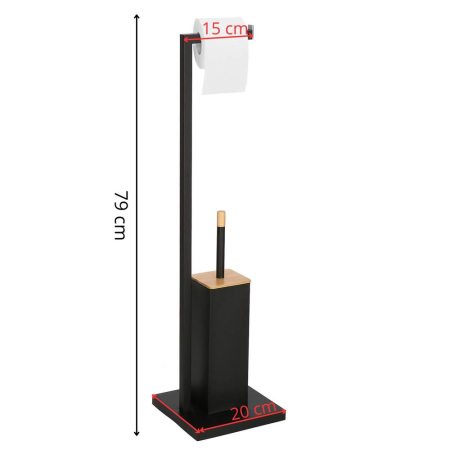 Stand cu perie WC si suport hartie igienica, metal si bambus, 79cm, negru [10]