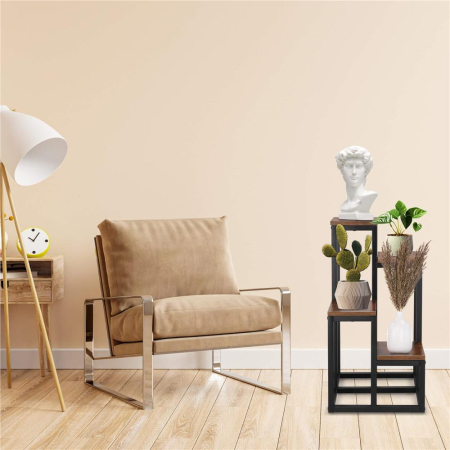 Stand pentru flori, cadru metalic, 4 etajere, 34x34x68 cm, maro inchis [14]