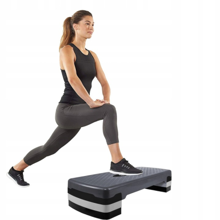 Stepper aerobic fitness, ajustabil 3 nivele, sarcina 350 kg, 28x68x20cm, negru si gri [2]