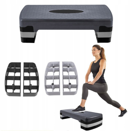 Stepper aerobic fitness, ajustabil 3 nivele, sarcina 350 kg, 28x68x20cm, negru si gri [3]