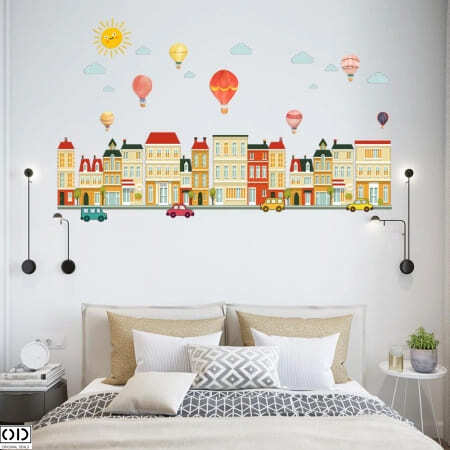 Sticker Autocolant Decorativ Cladiri si Baloane cu Aer Cald, 50 x 70cm [1]