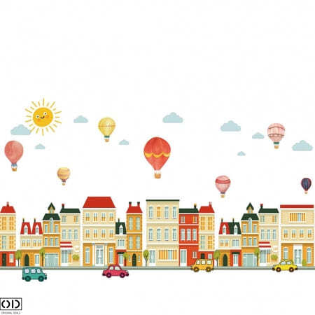 Sticker Autocolant Decorativ Cladiri si Baloane cu Aer Cald, 50 x 70cm [6]