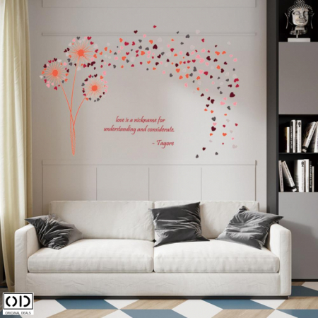 Stickere pentru Perete si Mobila - Sticker Autocolant, Papadii cu Inimioare si Mesaj Motivational, Original Deals®