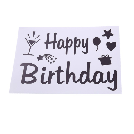 Accesorii Petrecere - Sticker Autocolant pentru Baloane, , Tematica Aniversare, Model Happy Birthday, 29x21 cm, Negru