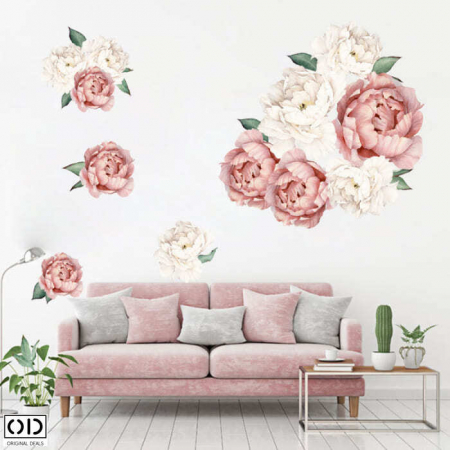 Sticker Autocolant pentru Perete cu Flori Decorative Albe, Multicolor [4]