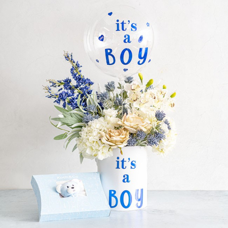 Sticker Autocolant, , Tematica Gender Reveal, Model Scris It's a Boy, 19.5x27.5 cm, Albastru [2]