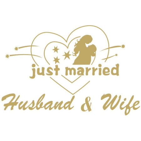 Sticker Autocolant, , Tematica Nunta, Model Indragostiti, cu Scris Just Married Husband&Wife, 21x29 cm, Auriu [2]